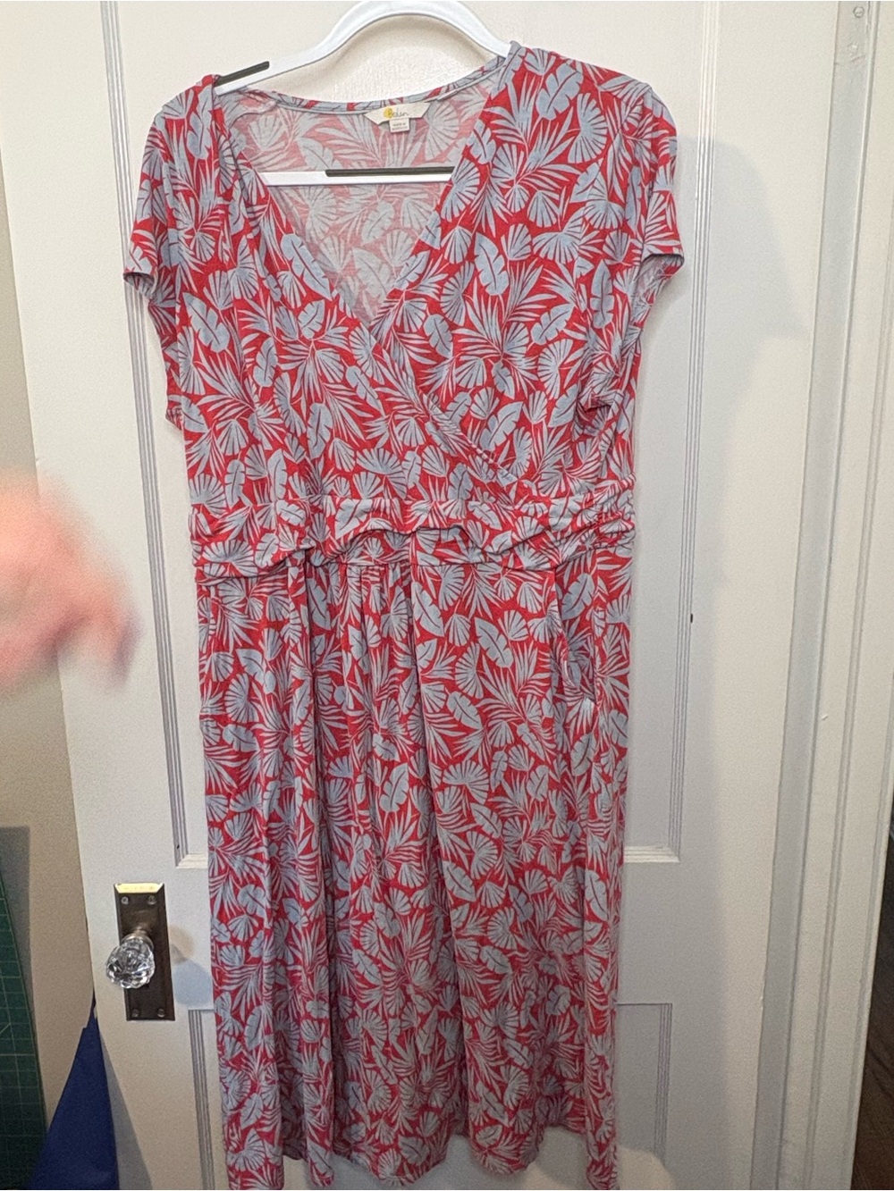 Boden Lola Dress Coral-Red Leaf Print 20-22 Tall/Long